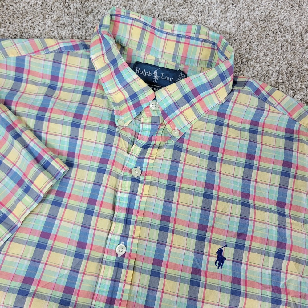 Vintage Ralph Lauren Custom Fit Mens Large Multicolor Plaid Pony Button Down SS